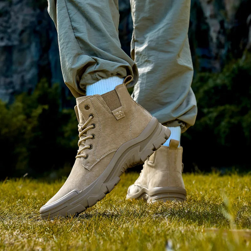 Non-slip Man Ankle Botas Non-Slip Outdoor Motorcycle Boots Versatile Leisure Snow Boots Street Style Mens Leather High Top Shoes