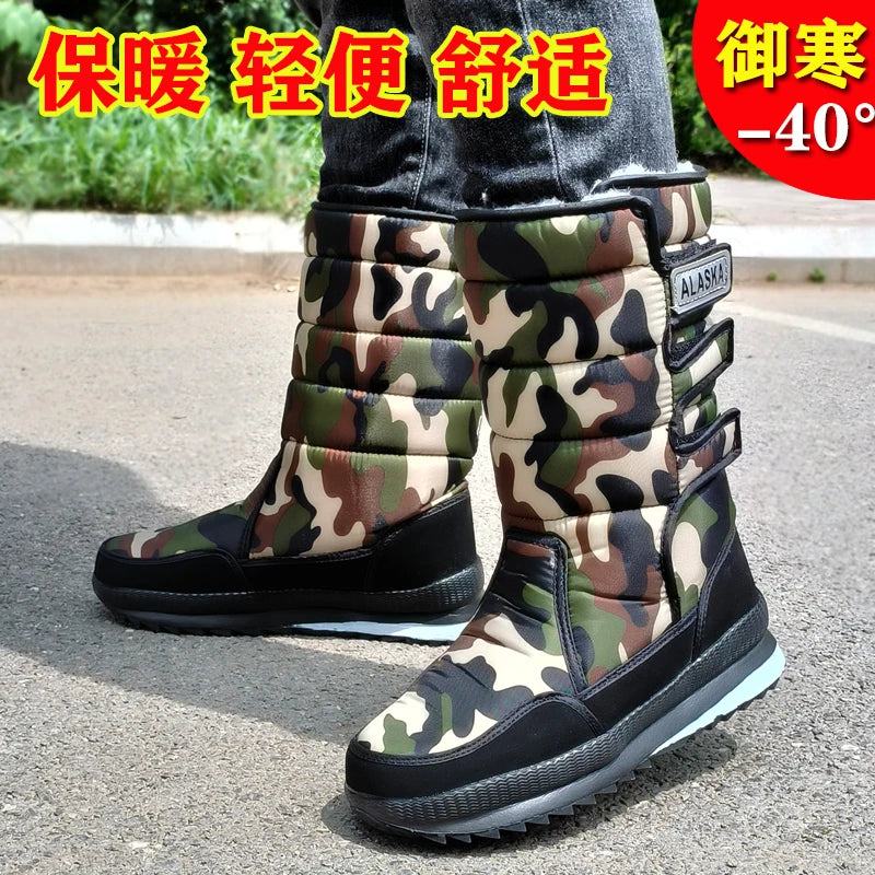 Winter Thick Men Snow Boots High Top Warm Cotton Shoes Lightweight Slip Resistant Camouflage Outdoor Boots