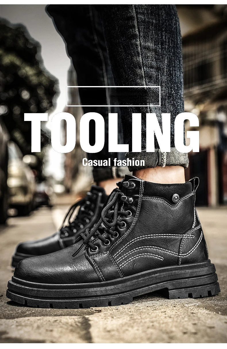 Luxury Men Boots Fashion Designer Motorcycle Boots for Men High Top Leather Casual Shoes Retro British Style Men Ankle Boots New