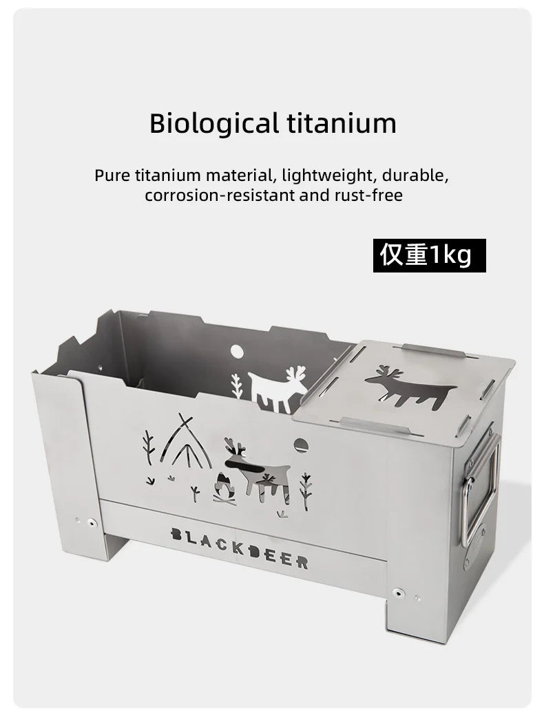 BLACKDEER Outdoor titanium Windproof Wood Stove Furnace Portable Picnic Stove Cooking Camping Burner Barbecue grill BBQ 1kg