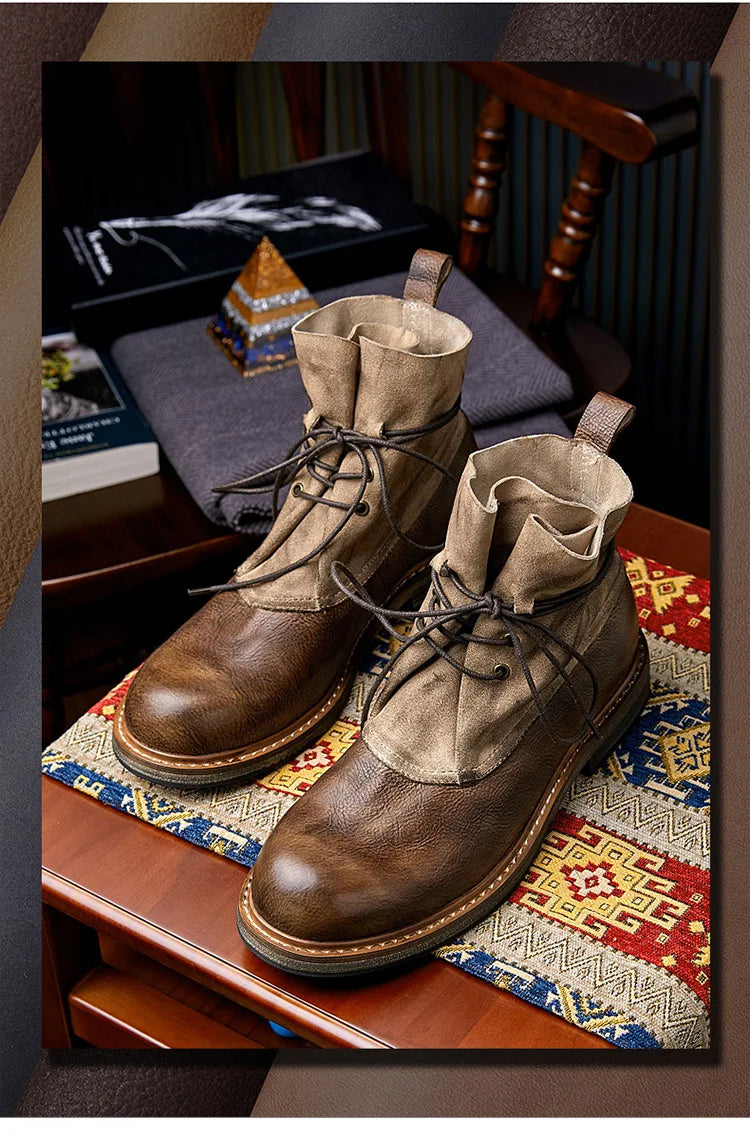 Retro Cowhide Motorcycle Boots Men Quality Breathable Motorbike Leather Boots Wear Resistant Moto Riding Shoes Summer Winter