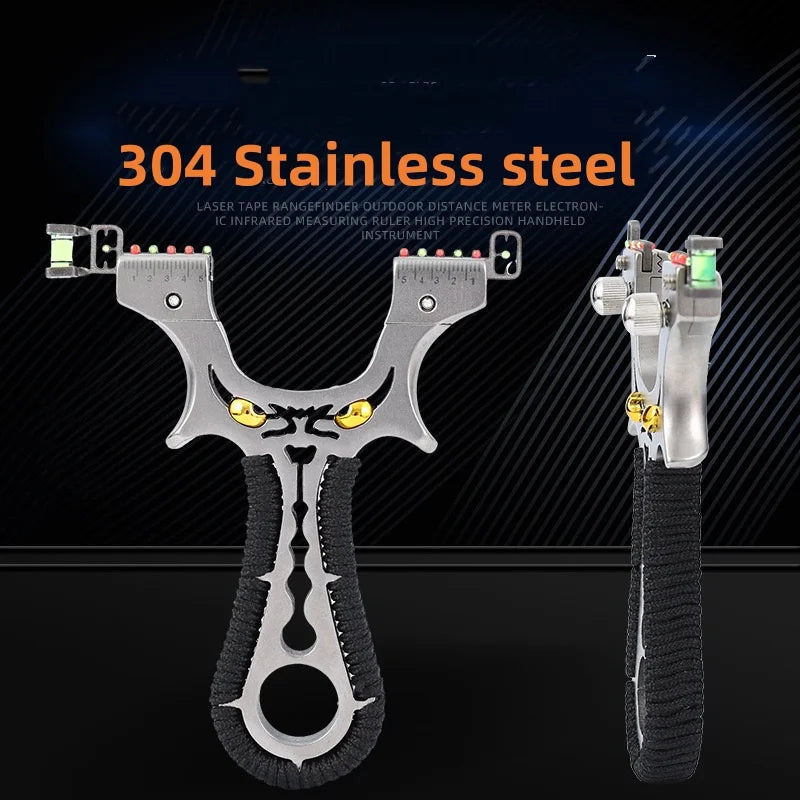 Powerful 304 Stainless Steel Slingshot Precise Shooting Outdoor Handle Hunting Catapult With Flat Rubber Band