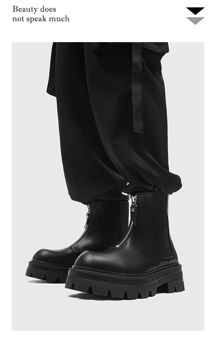 Autumn Winter Chelsea Platform Increase boots Men's Japan Korean Fashion Boots British High Top Black Motorcycle Men's Shoes