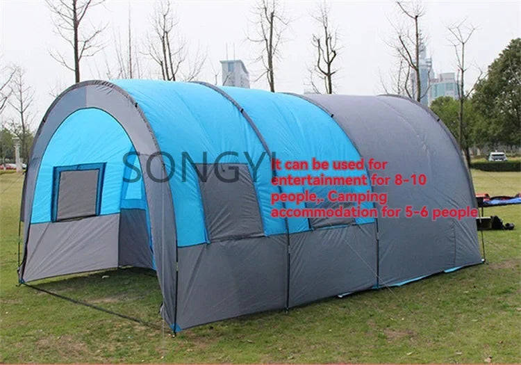 New Exercise BBQ Camping Large Tunnel Tent One Room Two Living Rooms Rainproof Ten People Outdoor Equipment Camping Supplies