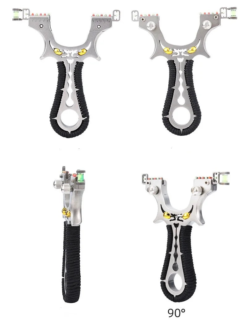 Powerful 304 Stainless Steel Slingshot Precise Shooting Outdoor Handle Hunting Catapult With Flat Rubber Band