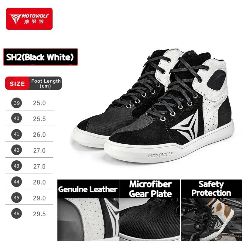 MOTOWOLF Motorcycle Boots Summer Breathable Leather Ventilated Riding Shoes Retro Anti-Slip Off-road Biker Shoes for Men Women