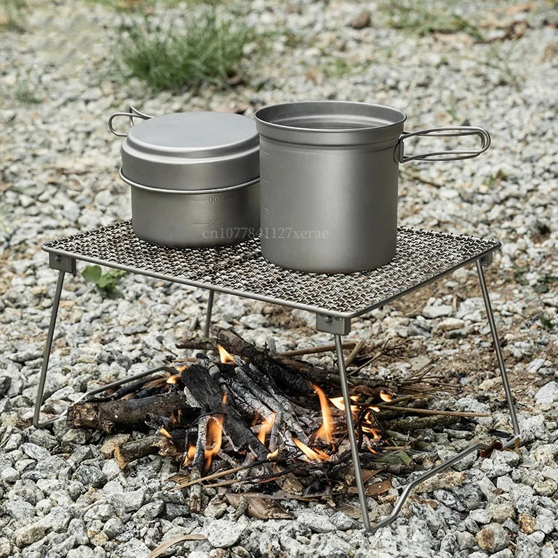 Outdoor Pure Titanium Grill Camping Table Portable Lightweight Net BBQ Wire Mesh Grate Mini Foldable Cooking Pot Rack