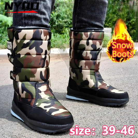 Winter Thick Men Snow Boots High Top Warm Cotton Shoes Lightweight Slip Resistant Camouflage Outdoor Boots