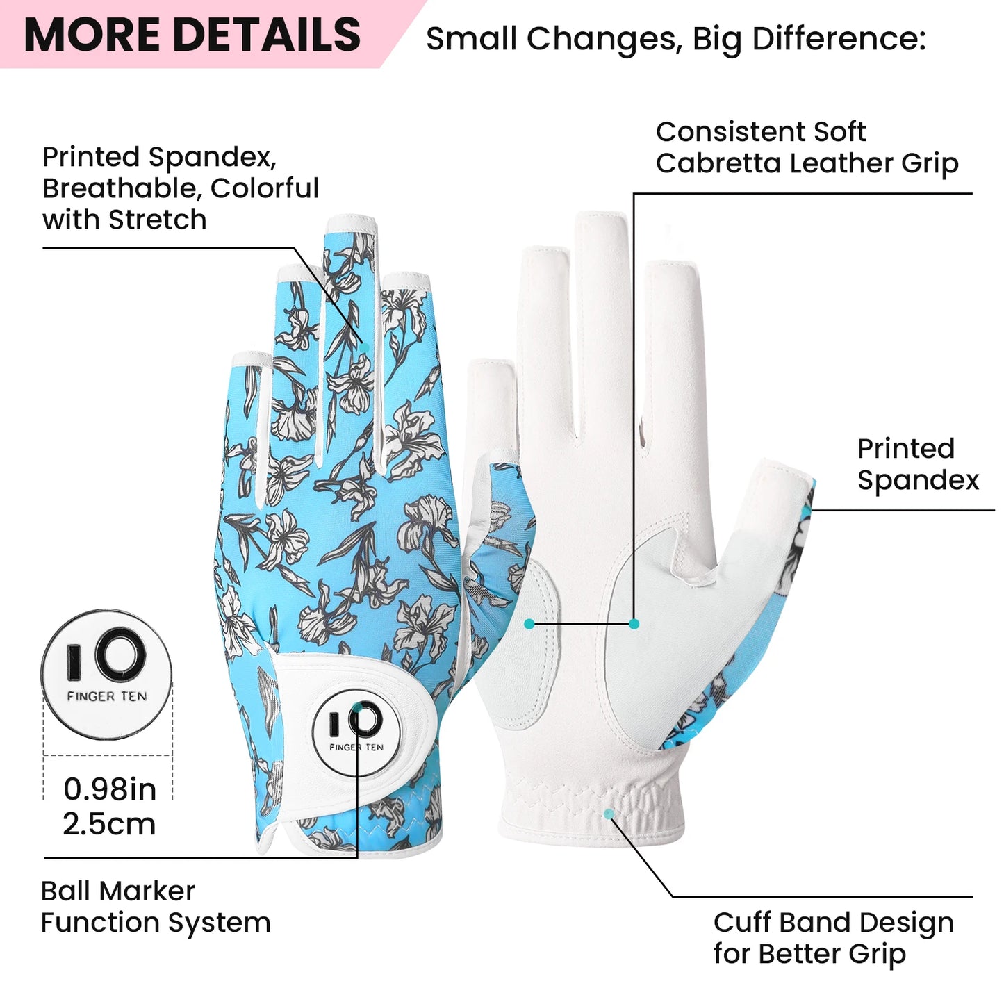 All Weather Grip Nail Golf Gloves Women Left Hand Leather with Ball Marker Half Finger Size XS S M L XL Drop Shipping