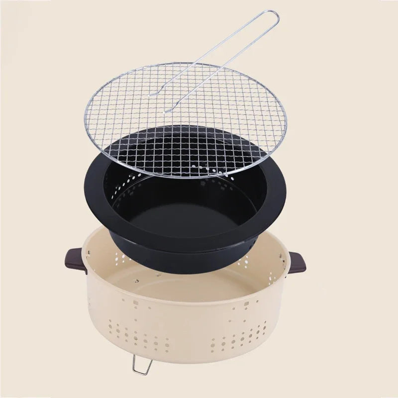 New Outdoor Smokeless Round Grill Small Stove Charcoal Grill Portable Korean Style Camping Barbecue Tabletop Stove