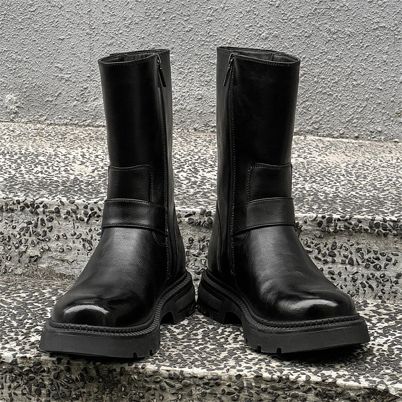 mens casual party nightclub high knight boots black stylish platform shoes cowboy original leather boot long motorcycle botas