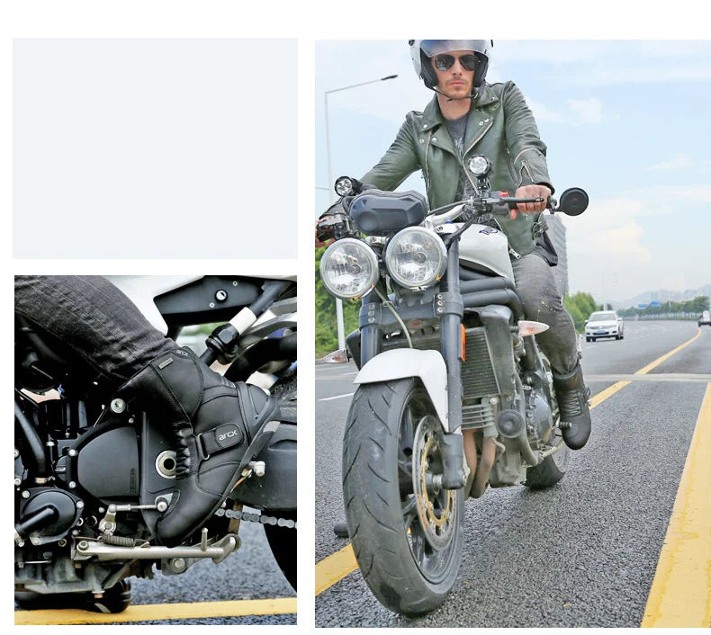 ARCX Motorcycle Boots Genuine Cow Leather Motocross Boots waterproof Moto Boots Motorbike Riding Boots Black Botas Moto