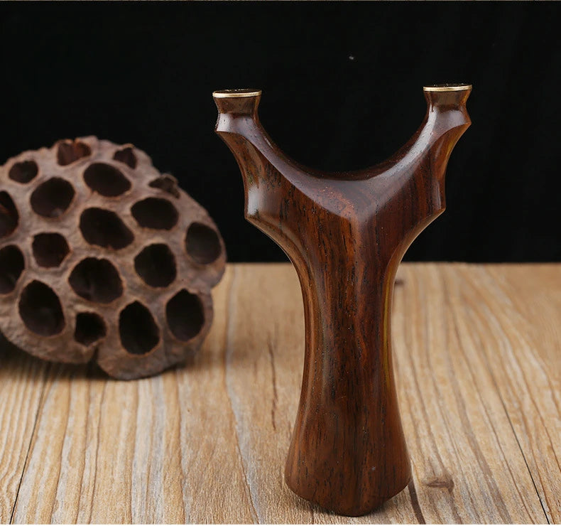 High-quality Brass+Ebony Slingshot Outdoor Smooth Head Hunting Bow Catapult with Rubber Band Steel Ball Strong Magnetic Ring Set