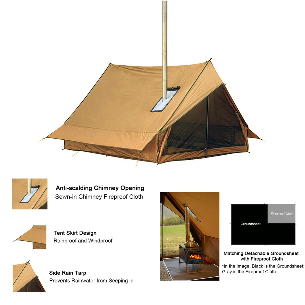 EMER Camping Hot Tent with Chimney Window Outdoor Ultralight Tipi Teepee Tent Pyramid Double Layer Bushcraft 2-Person BC Tent
