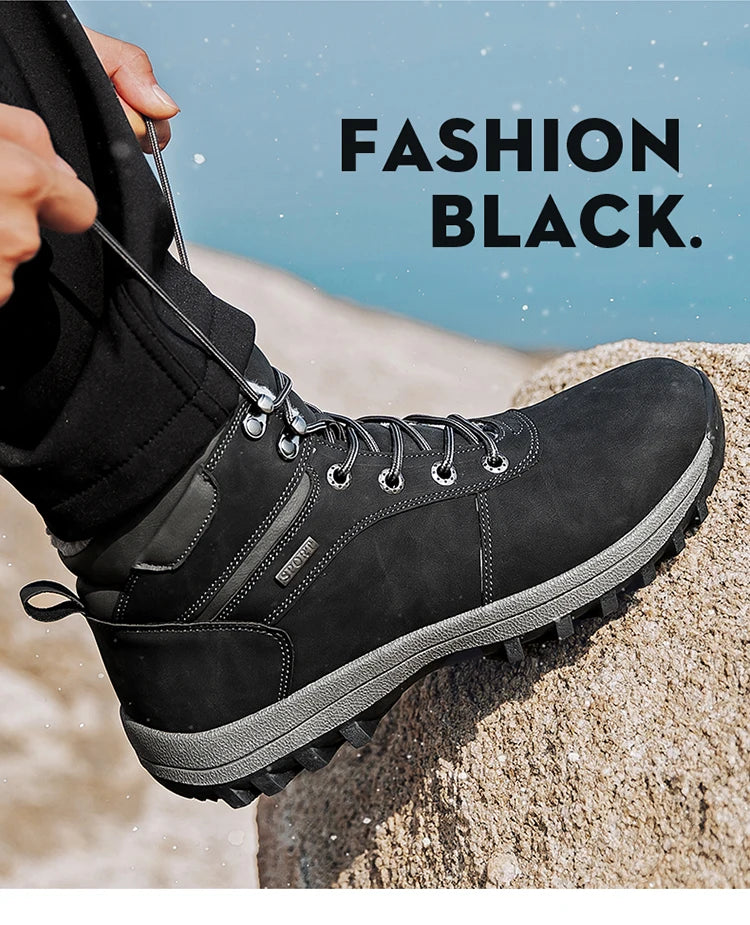 Winter Men Boots Waterproof Leather Plush Super Warm Snow Boots Men Sneakers Outdoor Hiking Boots Men Ankle Boots Big Size 38-48