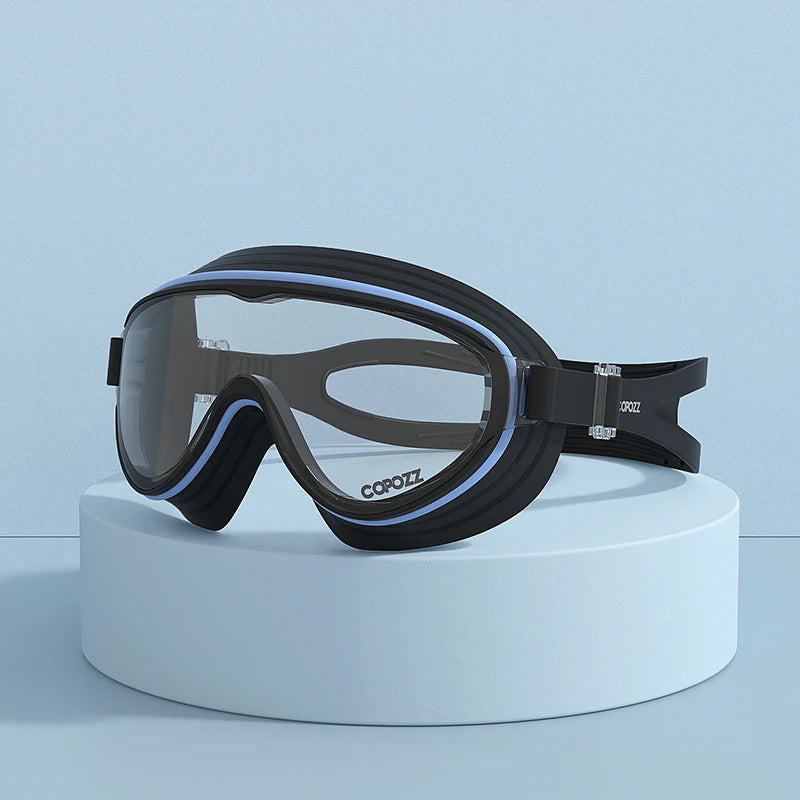 COPOZZ New Large Frame Adults Swimming Goggles Professional Plating Durable Anti Fog Comfort Eyewear Swimming Glasses Men Women