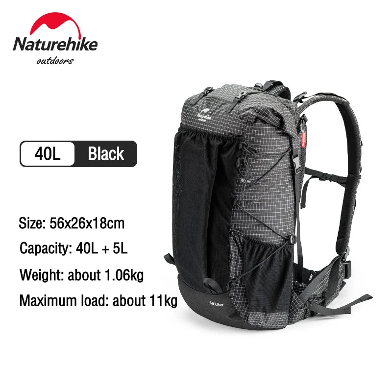Naturehike Rock Series Outdoor Bags 60L Travel Backpacks Large Capacity 60+5L Hiking Packs Aluminum Frame Hiking Bag