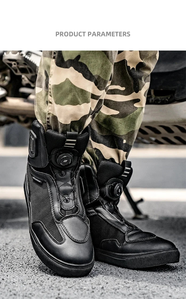 Sulaite Motorcycle Boots Men Waterproof Motorcyclist Boots Black Leather Motocross Boots Breathable Moto Biker Shoes