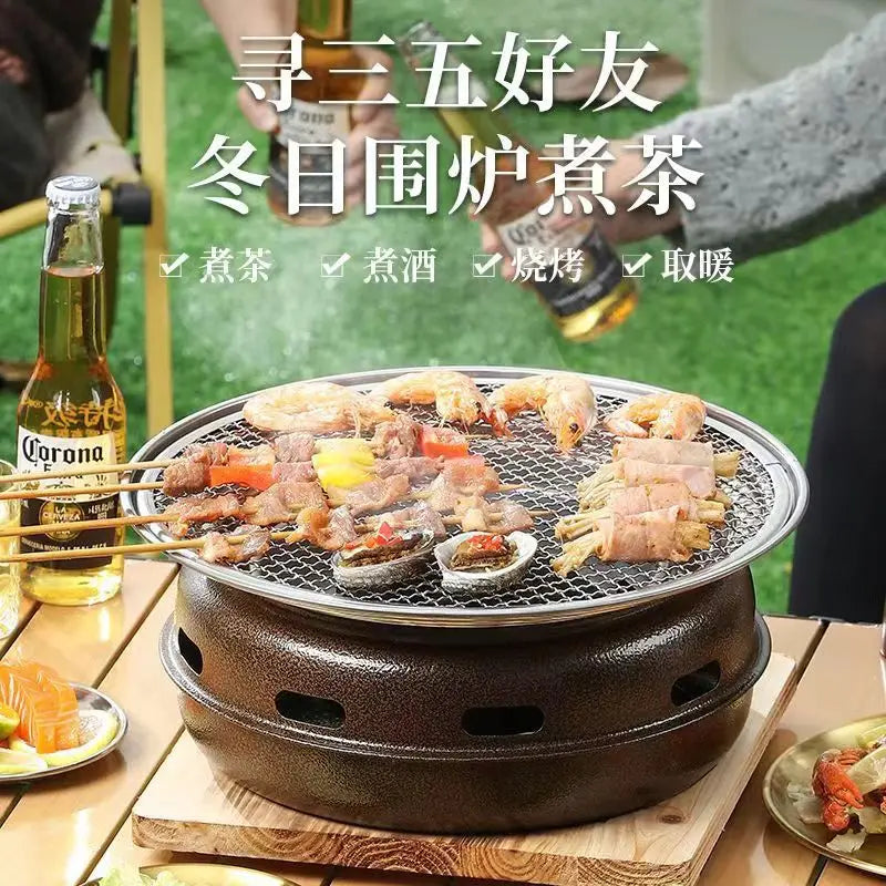 Portable Charcoal Grill Set for Outdoor BBQ Korean Style Smokeless Cooking Tea Stove Family Use