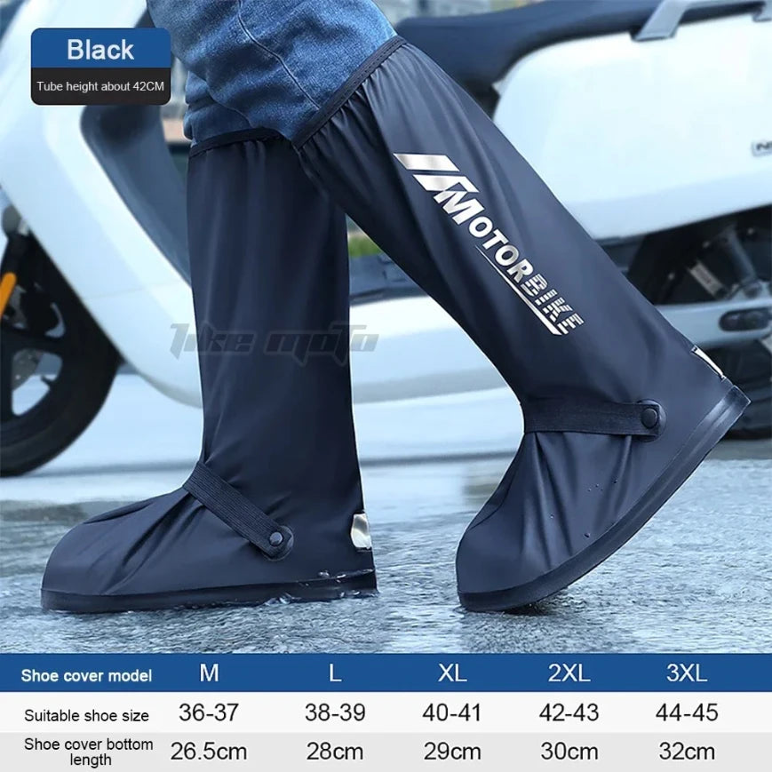 Motorbike Cycling Bike Reusable Rainproof Shoes Cover Motorcycle High Rain Boots Waterproof Reflective Snowy Non-Slip Footwear