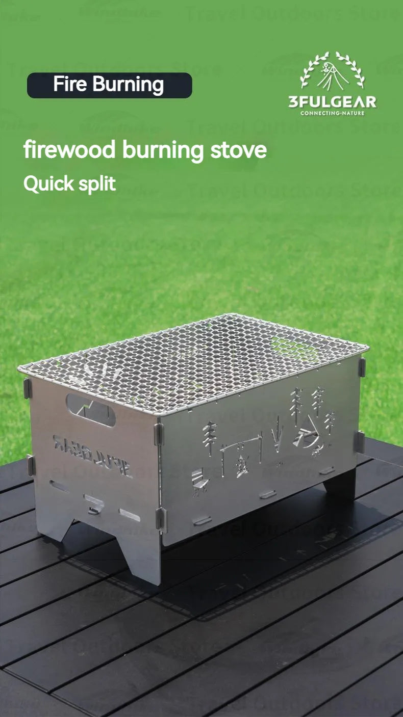 3F UL GEAR Camping Folding Firewood Stove All-In-One Style Tabletop BBQ Furnace 2.2kg Ultralight Outdoor Cooking Equipment Oven