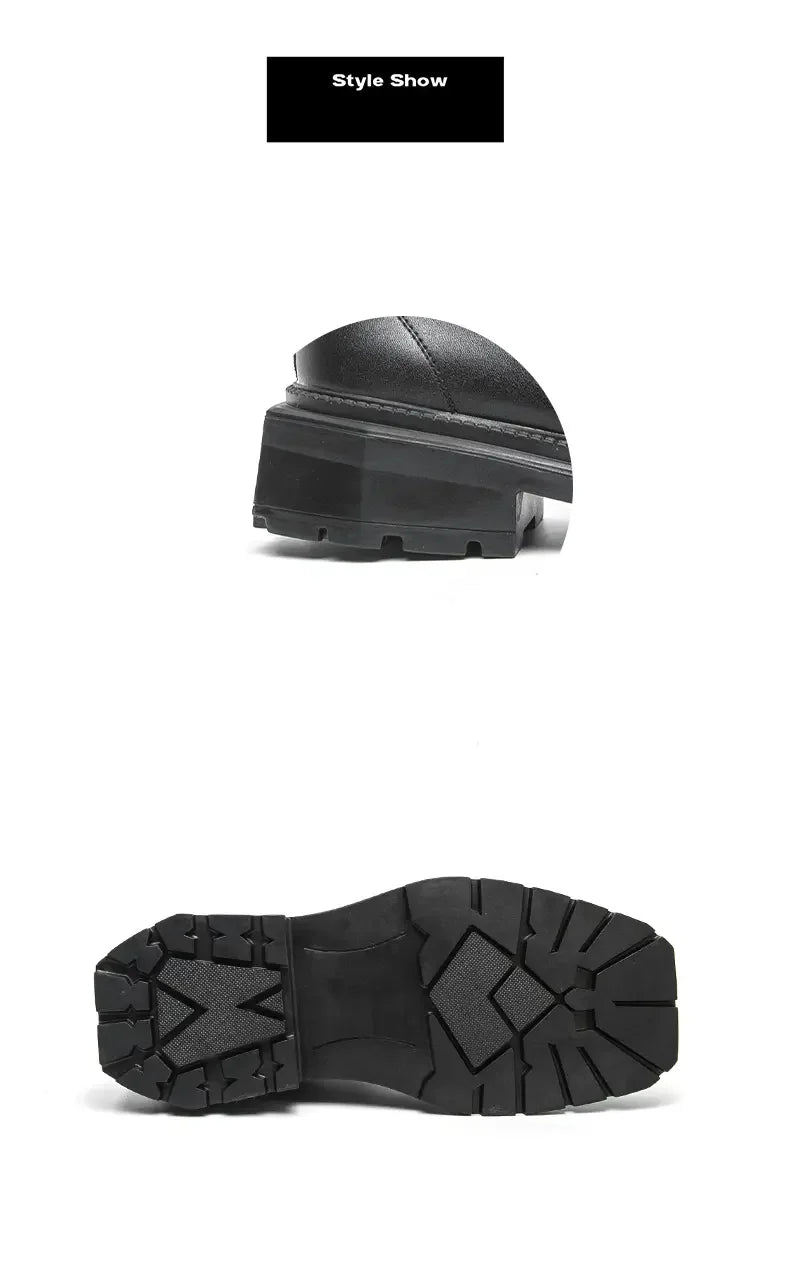 Large Men's Autumn High Top Casual British Motorcycle Shoes, Retro Trendy Brand Height Increasing Big Head Leather Boots