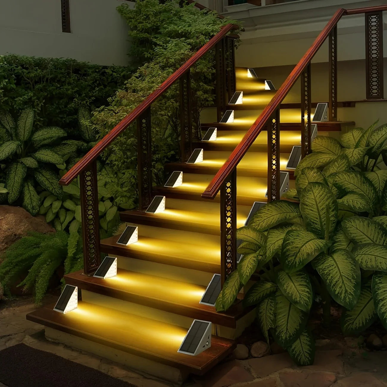 2PC Solar Garden Lights, Stair Step Lights, Outdoor Waterproof Sensor Step Lights, Home Base Lights, Lighting Pathway Lamps, Fen