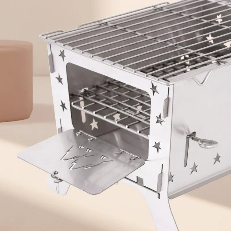Stainless Steel Firewood Stove Household Multi-functional Detachable Barbecue Grill Outdoor Picnic Camp Cooking Supplies