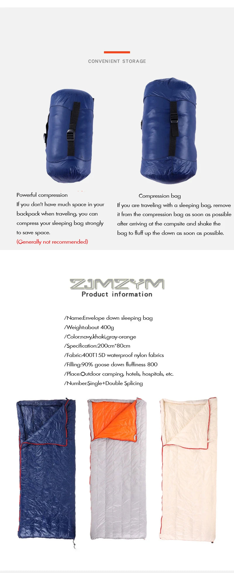 Down Sleeping Bag, 4 Season Sleeping Bag for Adults Cold Weather– Warm and Washable, Zip Together for Hiking Traveling & Outdoor