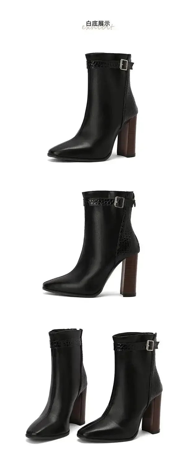 2025 Autumn New Fashion Mixed Color Lace Up Ankle Boots for Women Europe America Pointed Toe High Heel Big Size Shoes 45 46 47