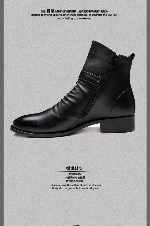 Winter Pointed Toe Men's Mid-calf Boots Buckle Strap Chelsea Boot for Men Leather Mens Motorcycle Boots High Top Man Winter Shoe