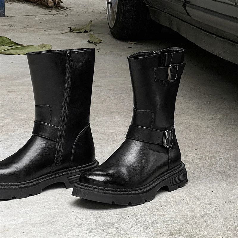 mens casual party nightclub high knight boots black stylish platform shoes cowboy original leather boot long motorcycle botas