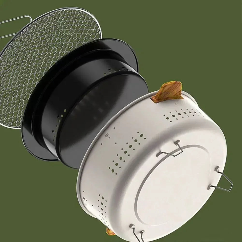 Portable Barbecue Grill Korean Charcoal Stove Stainless Steel Split BBQ Stove Round Non-stick Barbecue Rack for Outdoor Camping