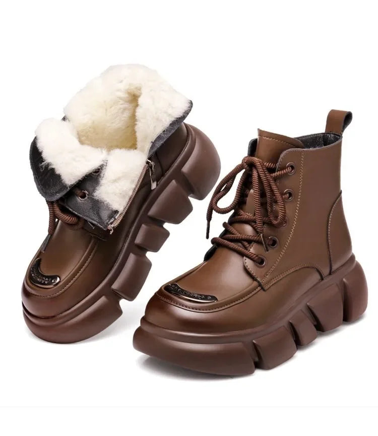 Women's Boots  Winter New Fur Snow Boots Platform Plush Comfortable Anti Slip Warm Lace Up Cold Proof Cotton Ankle Boots