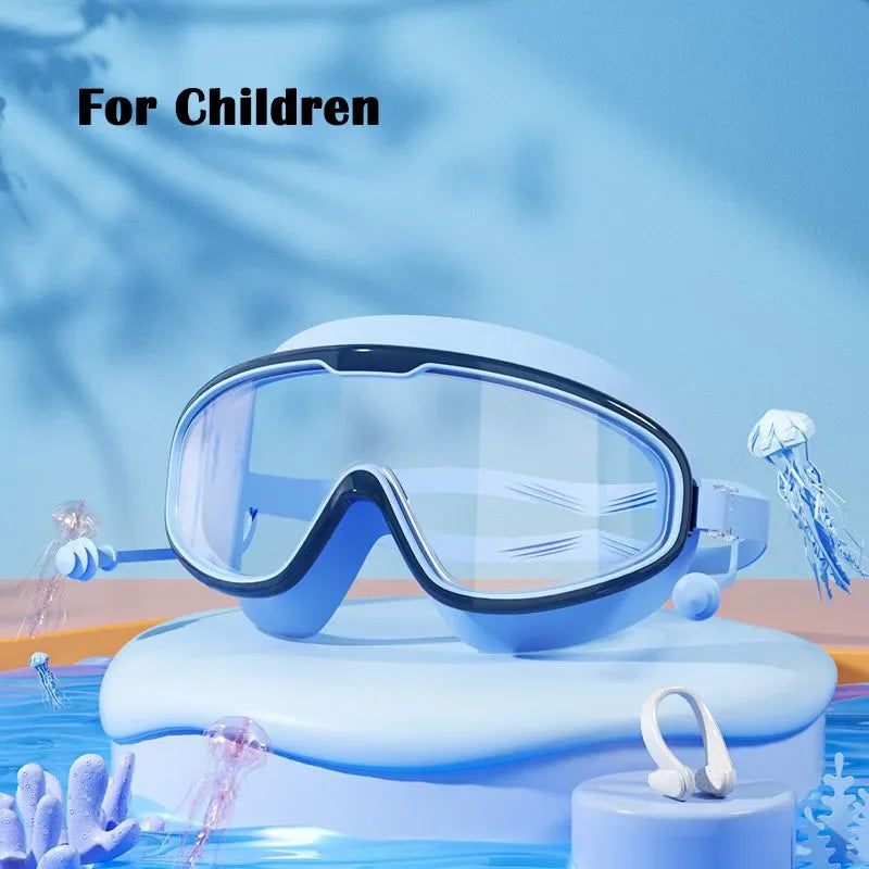 1Pair of Big Frame Swimming Goggles for Kids&Adults Anti-Fog No Leak Clear Wide View Scuba Diving Swimming Glasses with Earplugs