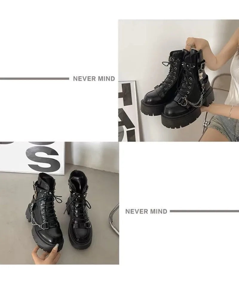 Women's Ankle Boots Fashion Gothic Platform Botas British Short Boot Motorcycle Boots for Women Designer Rivet Punk Boots Botas