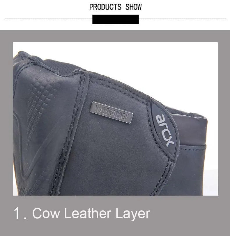 ARCX Motorcycle Boots Genuine Cow Leather Motocross Boots waterproof Moto Boots Motorbike Riding Boots Black Botas Moto