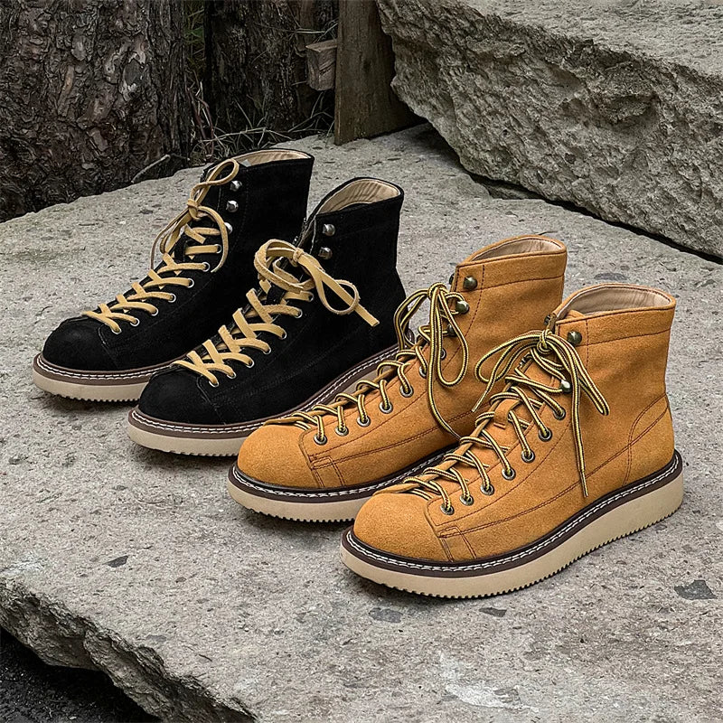 Handmade Top Quality Men Fashion Luxury Real Cow Suede Leather Shoes Tooling Ankle Boots Desert Platform Boots Motorcycle Boots