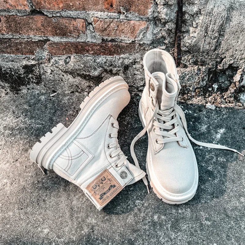 Retro Ankle Boots for Women's Lace Up Thick Sole Shoes Female Round Toe Short Boots Work Dress Western Denim Boots Shoes women