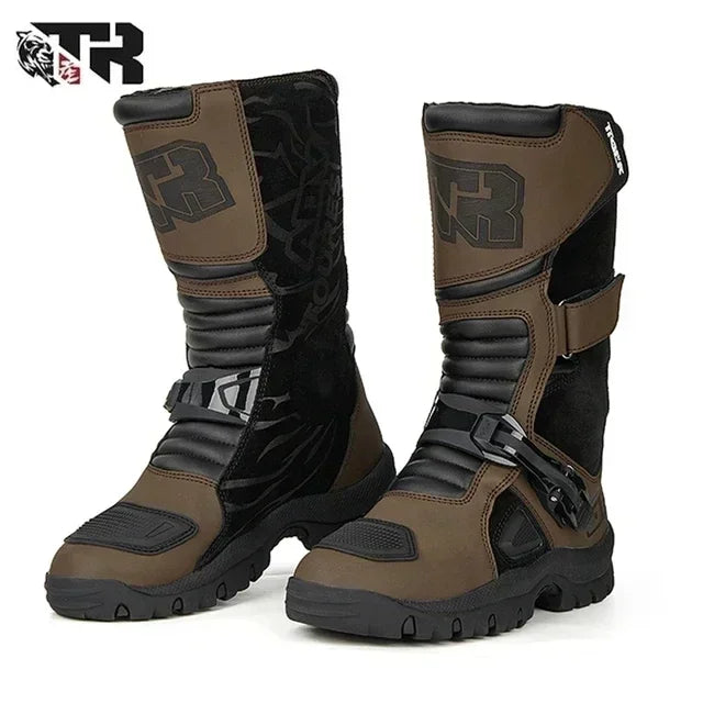 TIGER Retro Motorcycle Boot Cowhide ATV Riding Black Moto Bota Motocross Zapatilla Off-Road For KTM For BMW For Honda For Yamaha