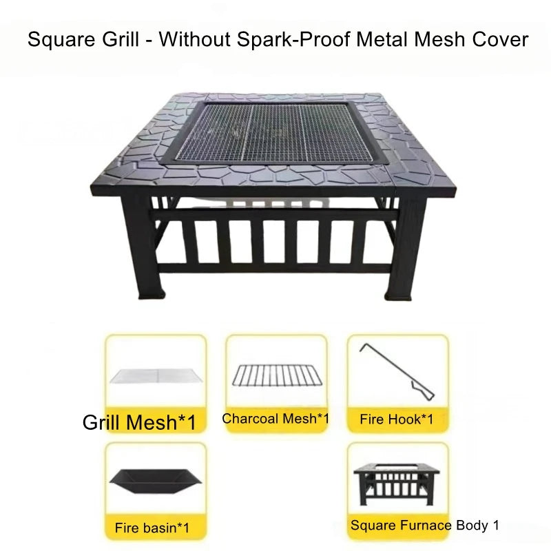 Outdoor Square Barbecue Grill Multi-Functional Barbecue Table Charcoal-Fired Tea-Brewing Table Wood-Burning Stove