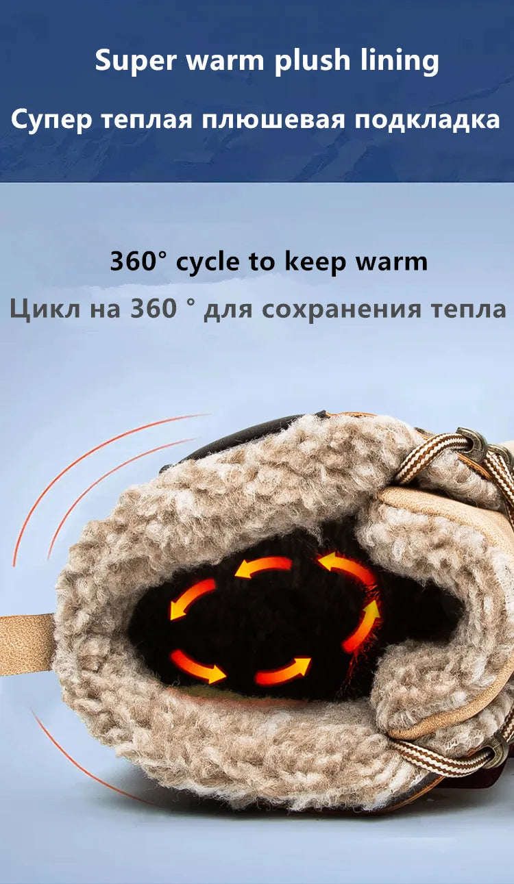 Winter Men Boots Waterproof Leather Plush Super Warm Snow Boots Men Sneakers Outdoor Hiking Boots Men Ankle Boots Big Size 38-48