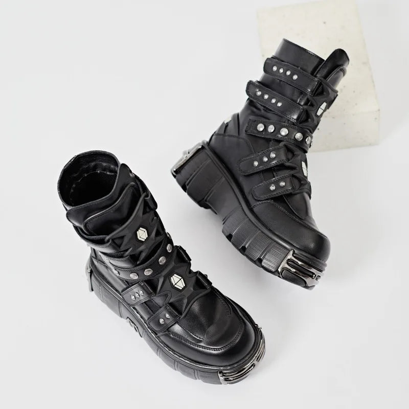 2025 Autumn and Winter New Women's Heavy Metal Platform Low-top Punk High-top Dark Motorcycle Boots Men