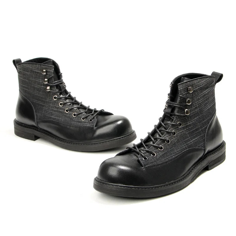 A075 Short Men Boots Fashion Male Footwear 2024 Round Toe Men's Mix Colors  Trend Casual Winter Leather Men's Shoes Retro Boots