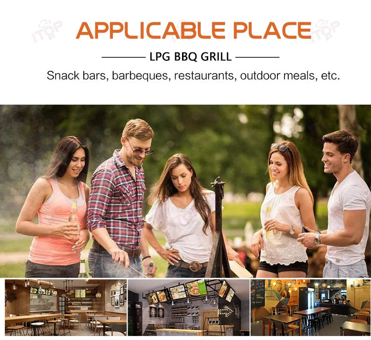 Commercial Stainless Steel Propane Gas BBQ Grill for Outdoor Street Stall Roasting Fish and Oysters