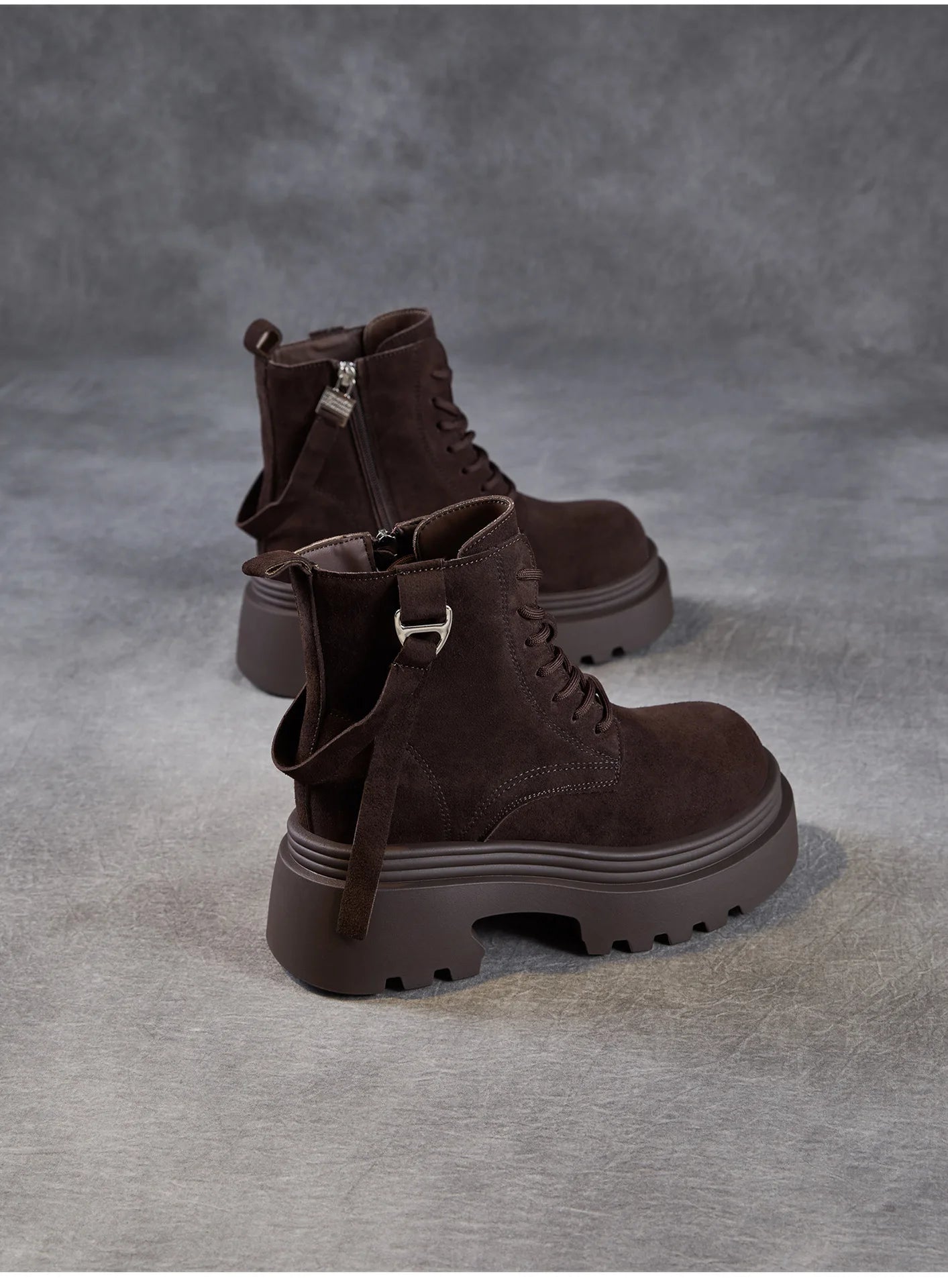 6.5cm Cow Suede Genuine Leather Women Booties Elthnic Pumps Comfy Ankle Knee High Spring Motorcycle Shoes Flats Platform Wedge