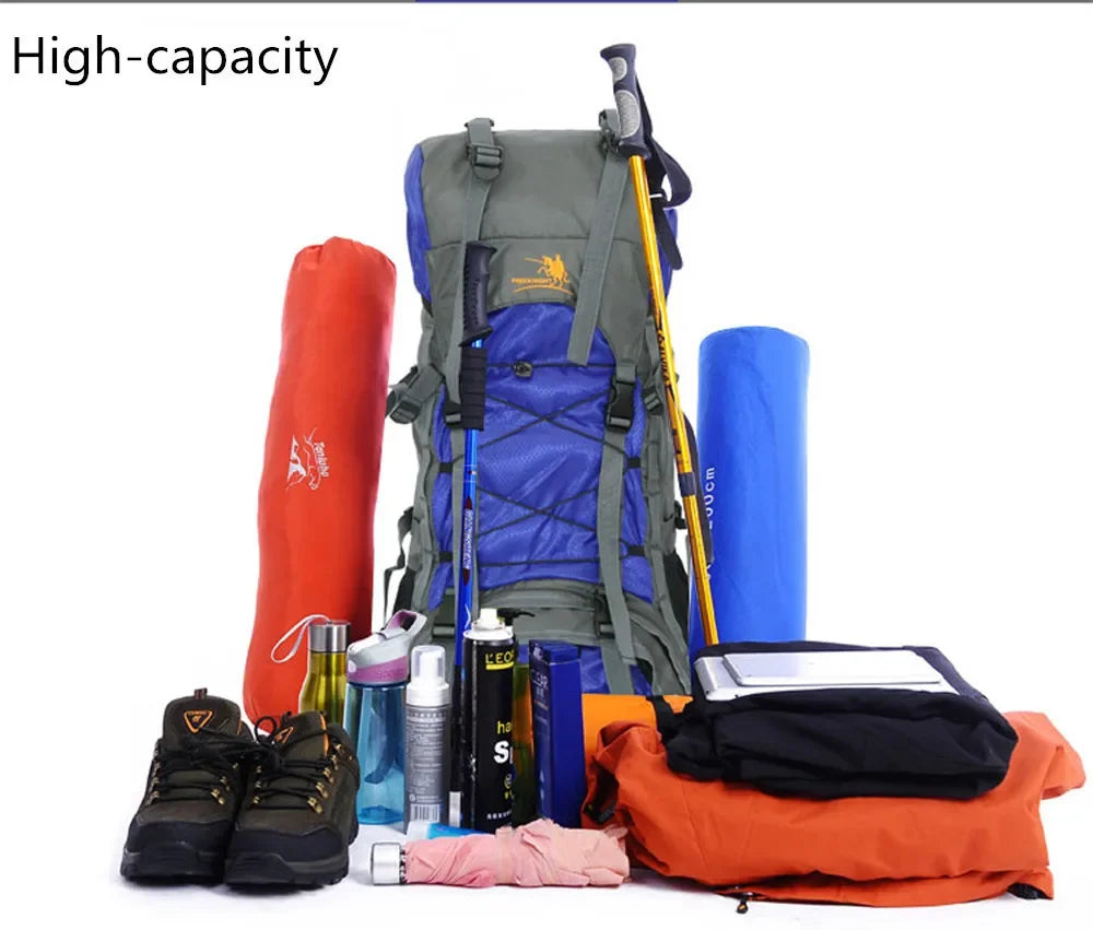 Nylon Water Resistant Outdoor Hiking Backpack 60L Large Capacity Camping Climbing Sports Bag Backpack Man Woman Riding Rucksack