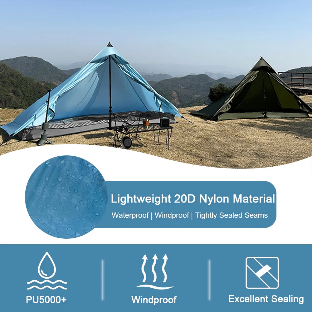 EMER 2 Person 1 Person Outdoor Ultralight Camping Tent 4 Season Professional 20D Silnylon Rodless Tent Hiking Portable Tent