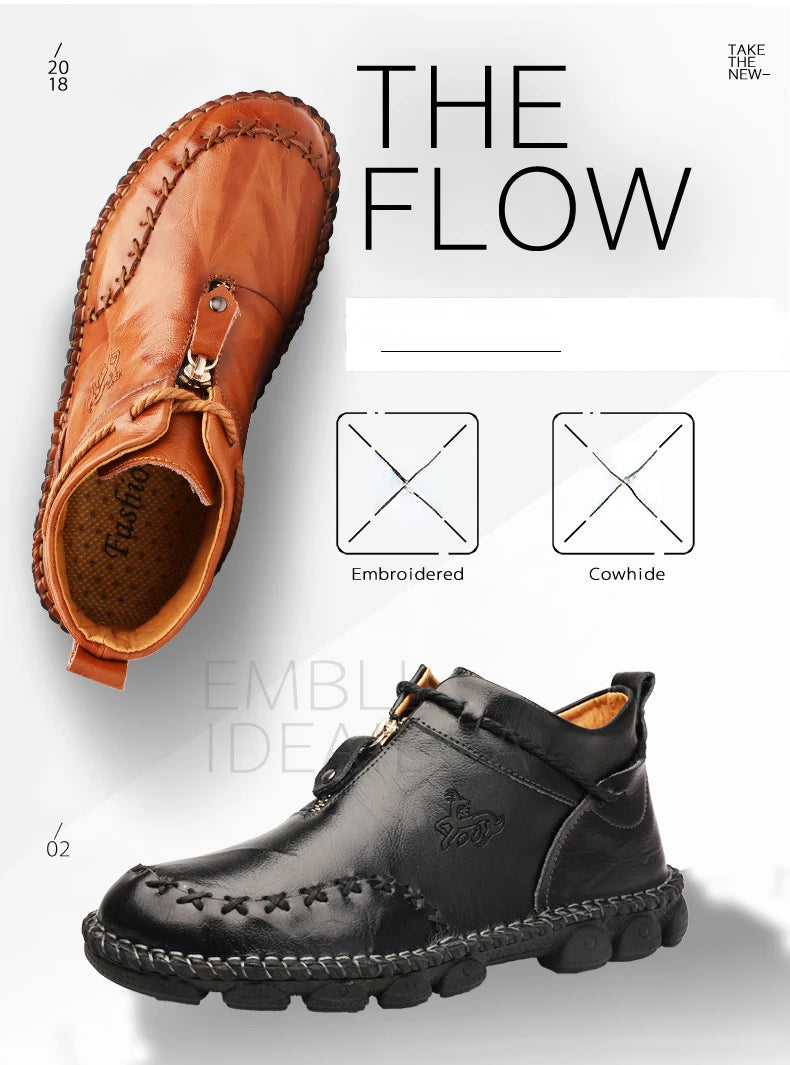 Genuine Leather Shoes Male Luxury High Quality Men Ankle Boots Outdoor Comfortable Casual Shoes Fashion Zip Men Motorcycle Boots