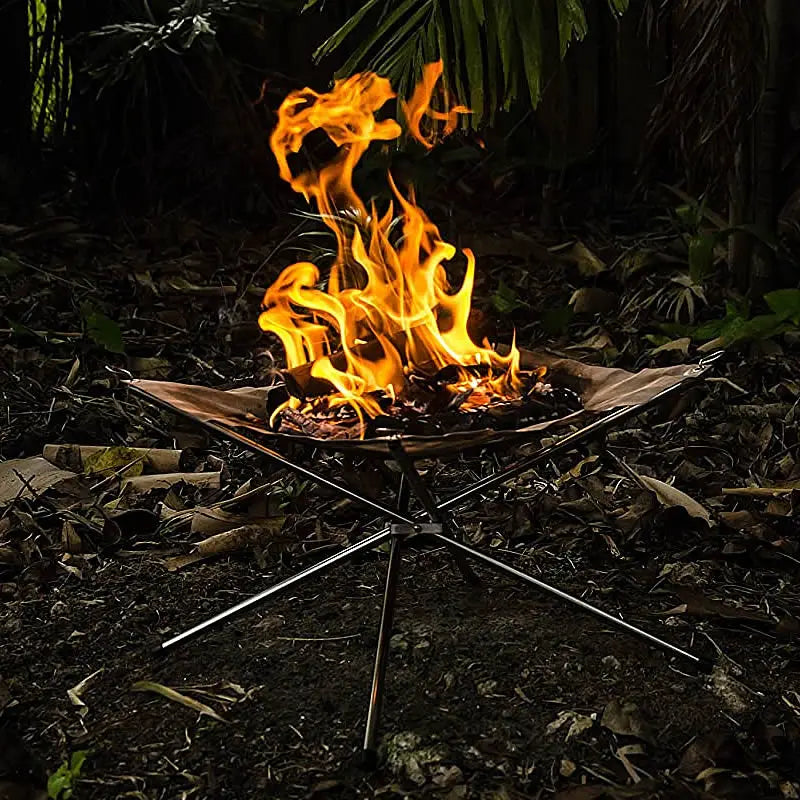 Outdoor Fire Pit Burning Rack Camping Stainless Steel Mesh Fireplace Foldable Stove BBQ Grill Patio With Replace Grilled Net